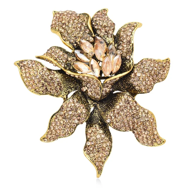 Big Rhinestone Flower Brooches For Women Unisex 3-color Beautiful Sparkling Flower Party Brooch