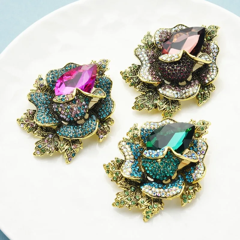 Big Rhinestone Flower Brooches For Women