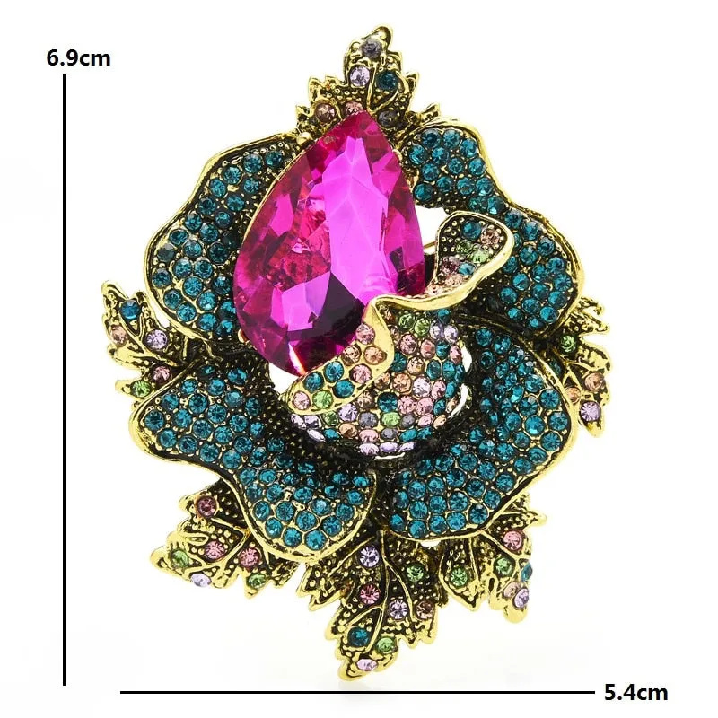Big Rhinestone Flower Brooches For Women