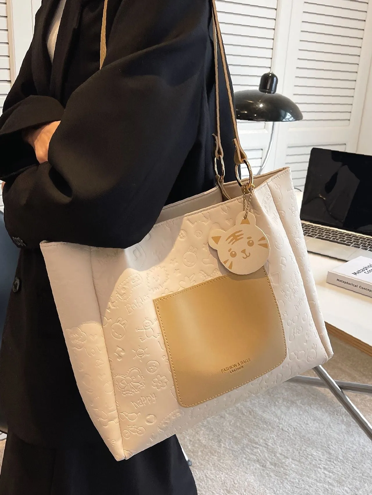 binfenxie - Cartoon Embossed Shoulder Tote Bag  - Women Tote Bags