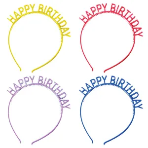 Birthday Plastic Headbands w/ Glitter (4/Pkg)