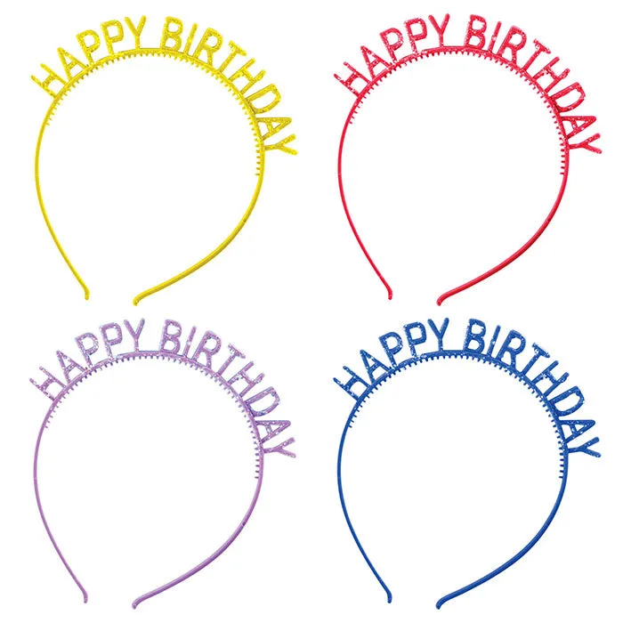 Birthday Plastic Headbands w/ Glitter (4/Pkg)