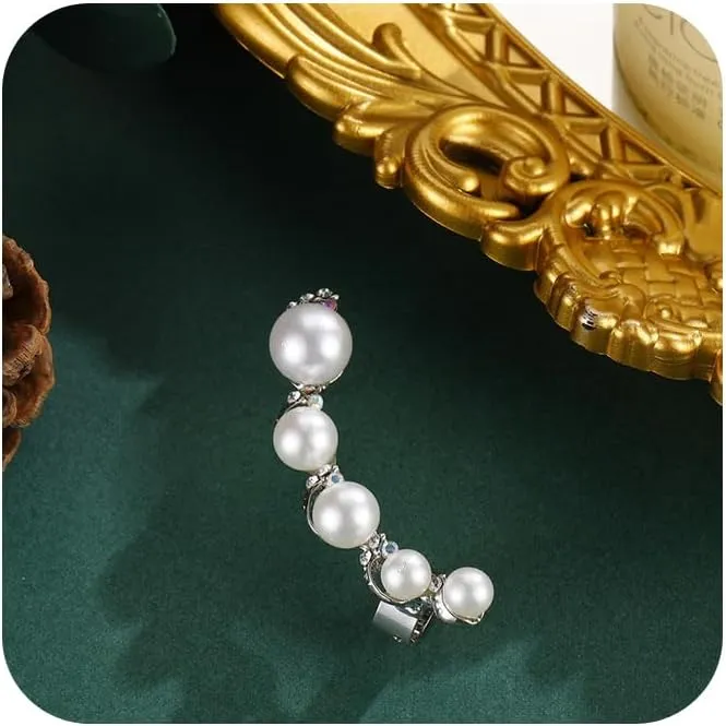 Biuhapiy Boho Pearl Ear Climber Earrings Gold Pearl Crystal Ear Crawler Earrings Gold Pearl Ear Cuff Clip Earrings Pearl Stud Earrings Gold Siver Jewelry Jacket for Women Silver
