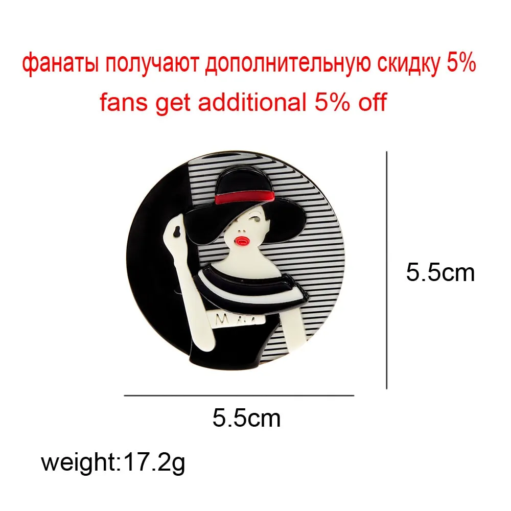 Black And White Modern Girl Pin Acrylic Brooch