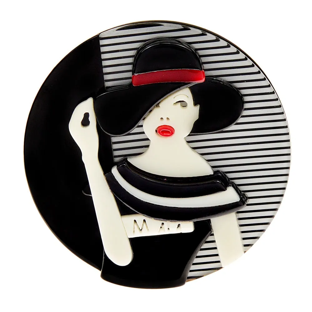 Black And White Modern Girl Pin Acrylic Brooch