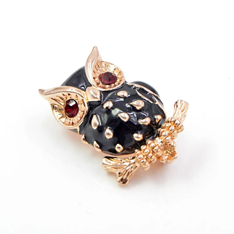 Black Enamel Owl Brooches for Women
