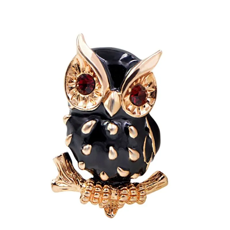 Black Enamel Owl Brooches for Women