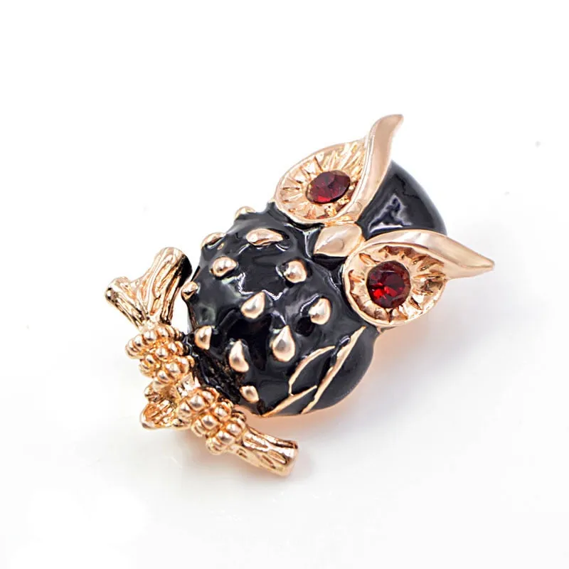 Black Enamel Owl Brooches for Women