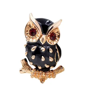 Black Enamel Owl Brooches for Women