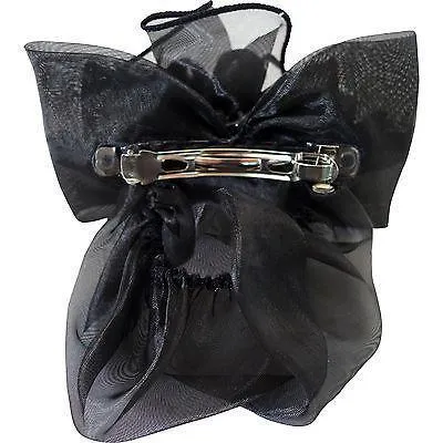 Black Hair Bow Flower Bun Net Barrette Clip Satin Ribbon Snood Girls Accessories