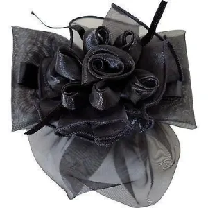 Black Hair Bow Flower Bun Net Barrette Clip Satin Ribbon Snood Girls Accessories