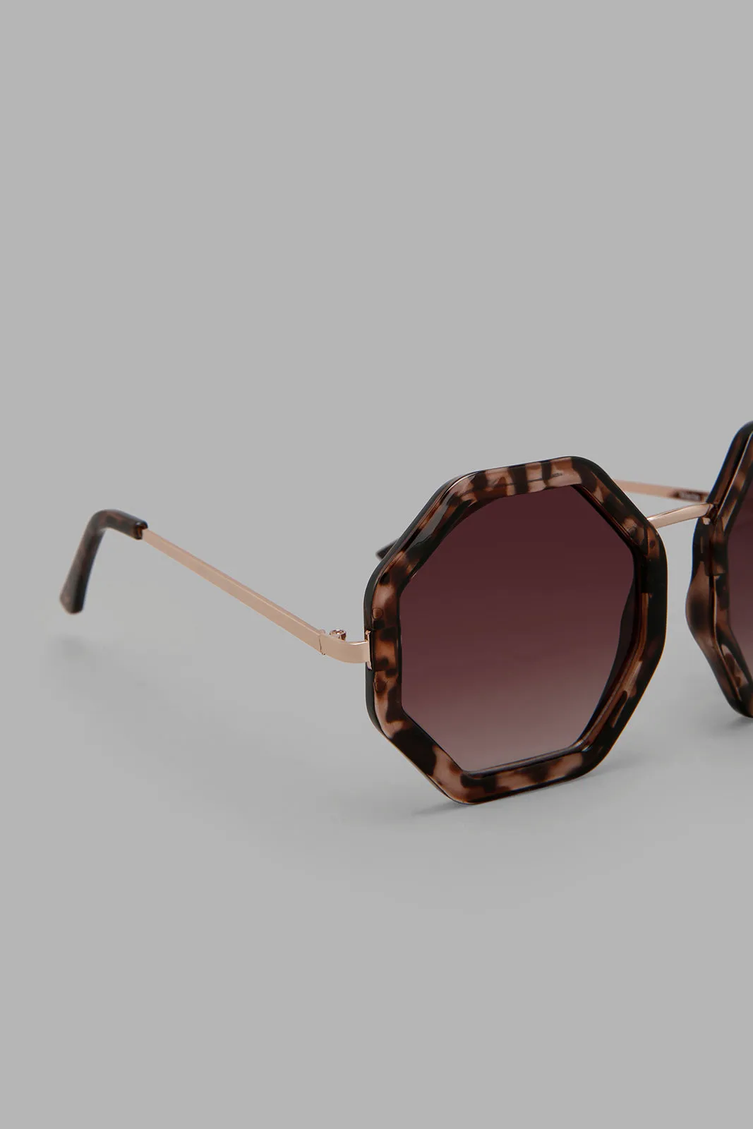 Black Hexagonal Animal Printed Sunglasses