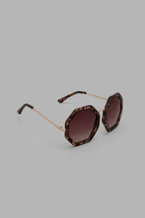 Black Hexagonal Animal Printed Sunglasses