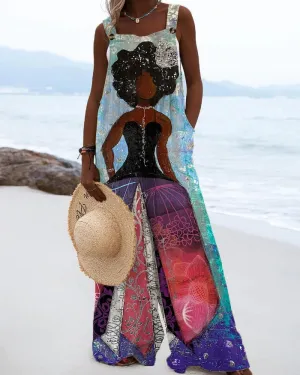 Black Princess Cartoon Printed Jumpsuit
