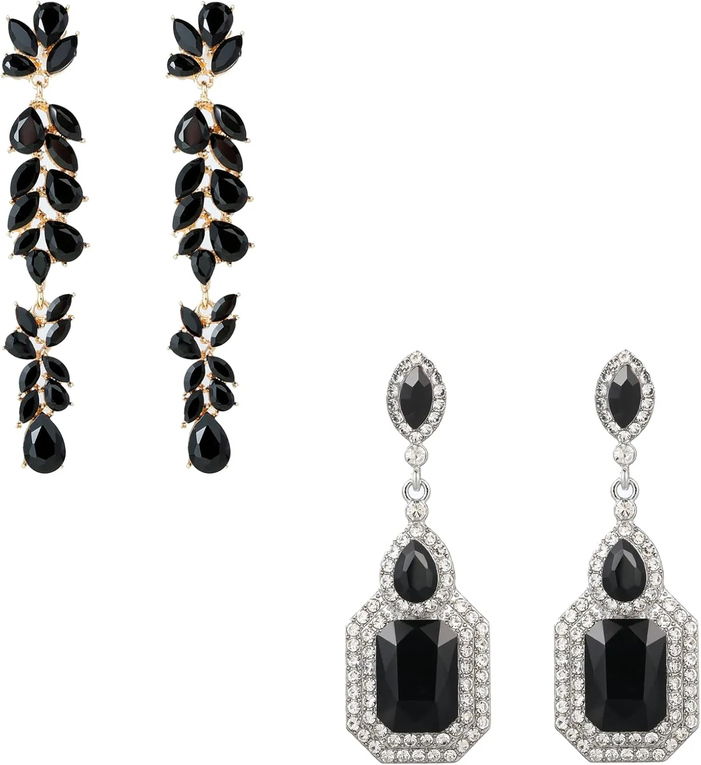 Black Rhinestone Dangle Statement Earrings Long Crystal Dangling Drop Earrings for Women Formal Wedding Bride Prom