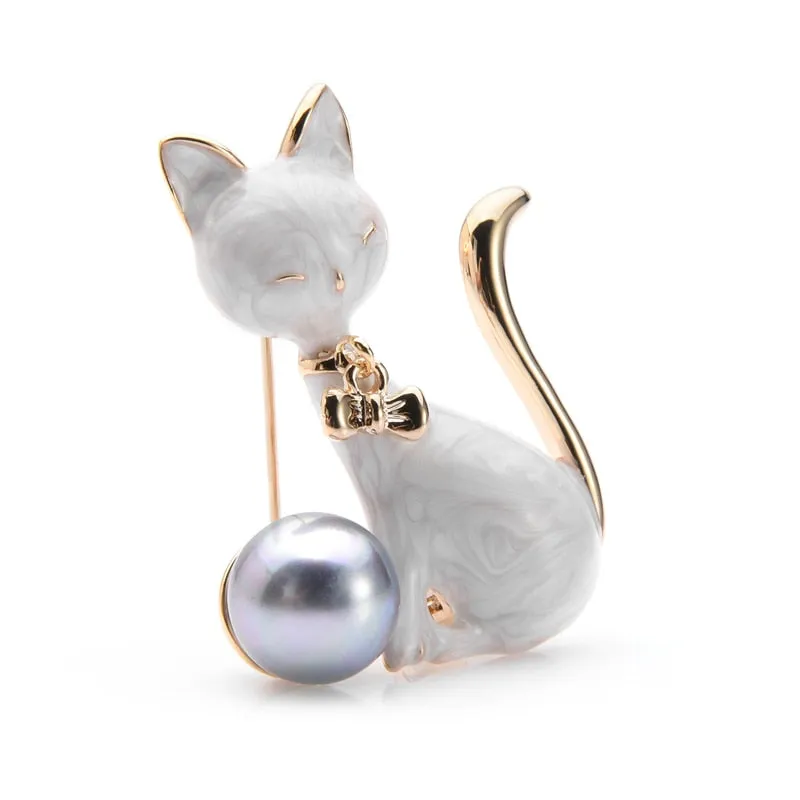 Black White Cat Brooches Women Alloy Animal Enamel Brooch Pins