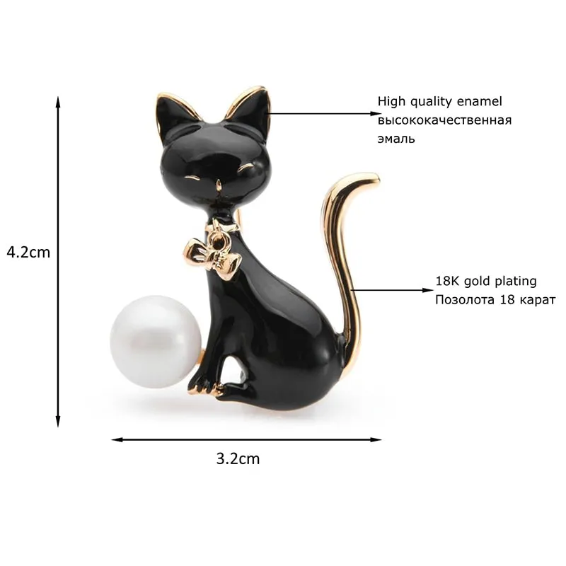 Black White Cat Brooches Women Alloy Animal Enamel Brooch Pins
