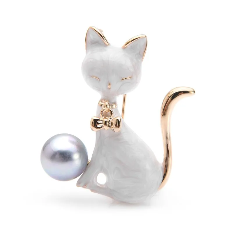 Black White Cat Brooches Women Alloy Animal Enamel Brooch Pins