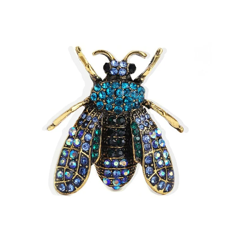Blue Bee Metal Brooch Insect Rhinestone Brooches For Women