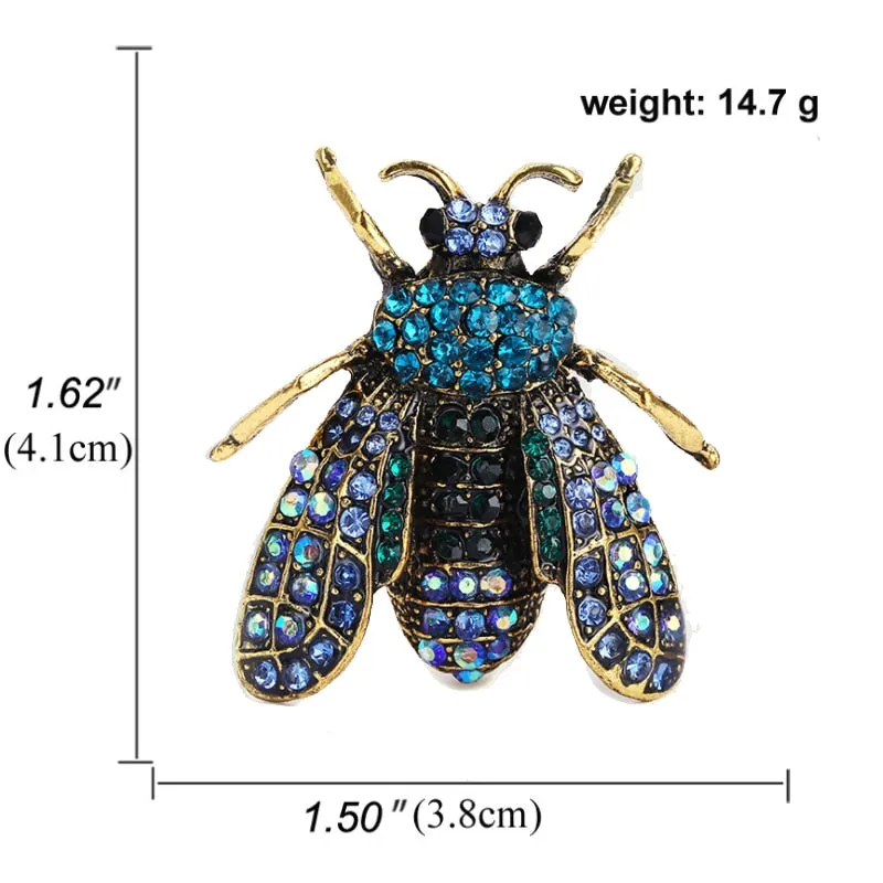 Blue Bee Metal Brooch Insect Rhinestone Brooches For Women