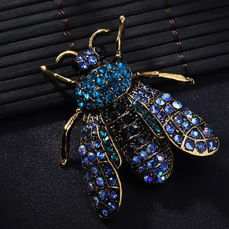 Blue Bee Metal Brooch Insect Rhinestone Brooches For Women