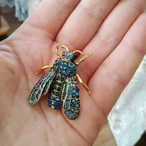 Blue Bee Metal Brooch Insect Rhinestone Brooches For Women