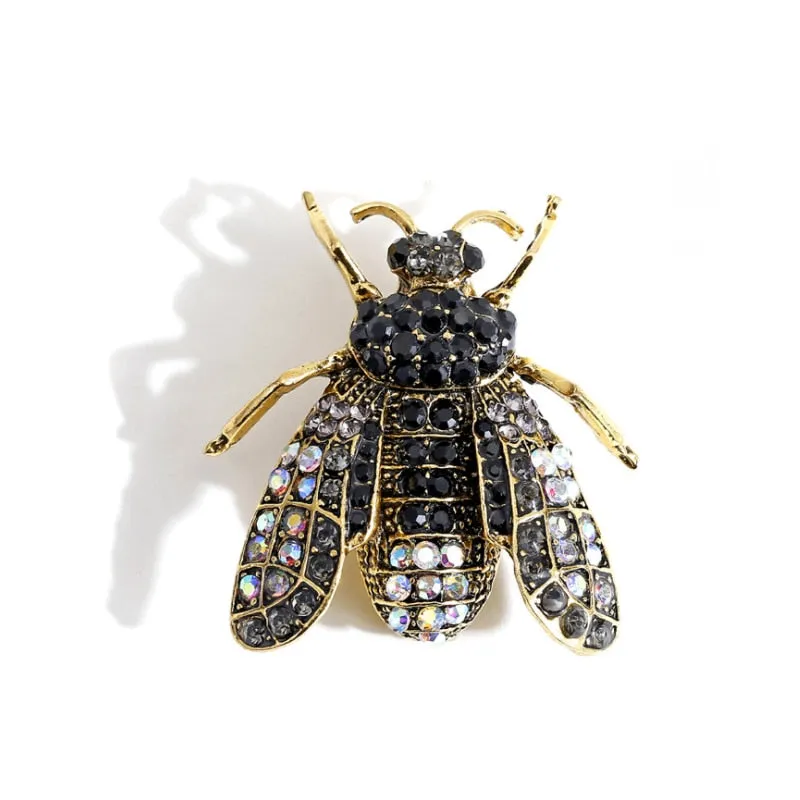 Blue Bee Metal Brooch Insect Rhinestone Brooches For Women