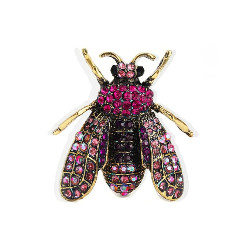 Blue Bee Metal Brooch Insect Rhinestone Brooches For Women