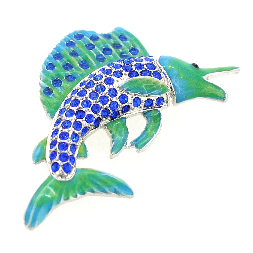 Blue Enamel Swordfish Sapphire Fish Pin Brooch