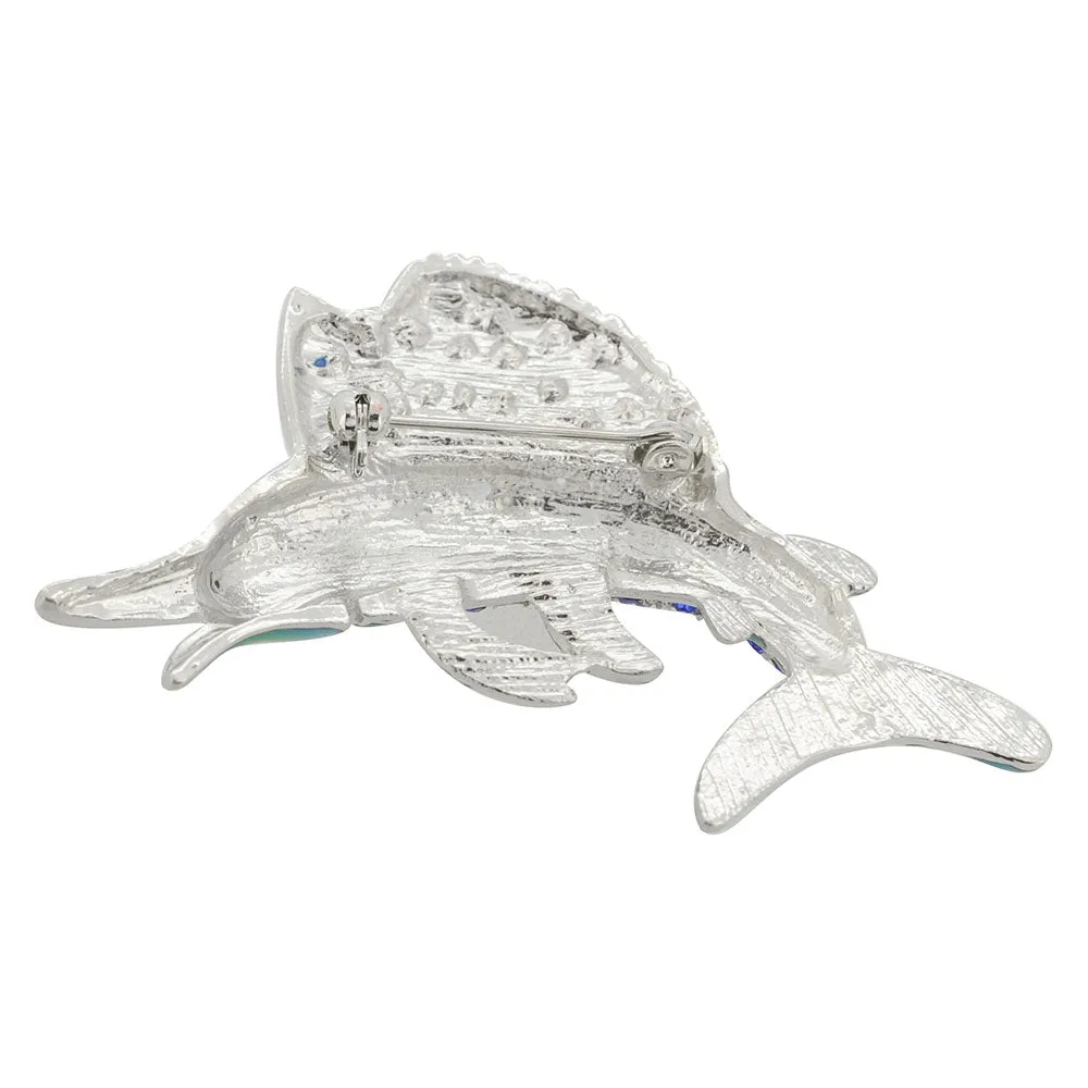 Blue Enamel Swordfish Sapphire Fish Pin Brooch