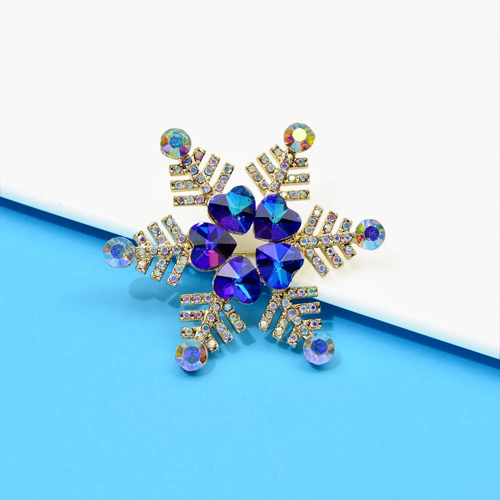 Blue Heart Design Snowflake Brooches For Women