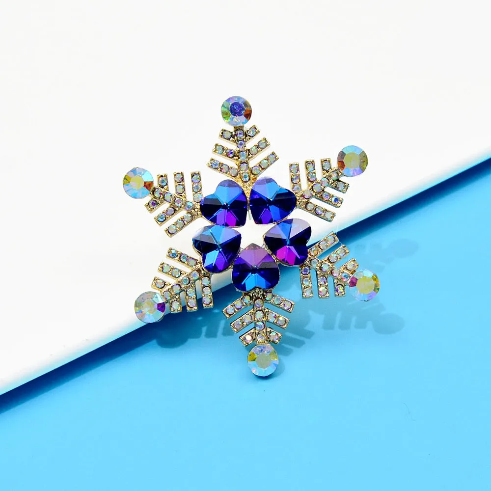 Blue Heart Design Snowflake Brooches For Women