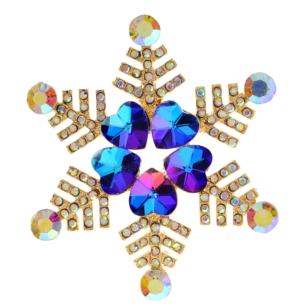 Blue Heart Design Snowflake Brooches For Women