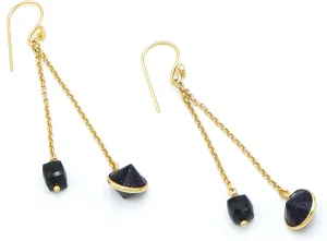 Blue Sunstone Gold-Plated Handcrafted Earrings – Contemporary Minimalist Jewelry for Women, Medium, Brass, Sunstone