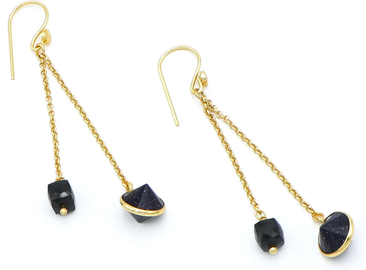 Blue Sunstone Gold-Plated Handcrafted Earrings – Contemporary Minimalist Jewelry for Women, Medium, Brass, Sunstone