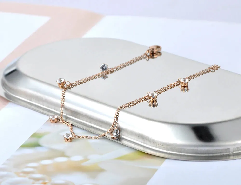 Bohemia Stainless Steel Rose Gold Plated Beach Charm Anklet Foot Jewelry