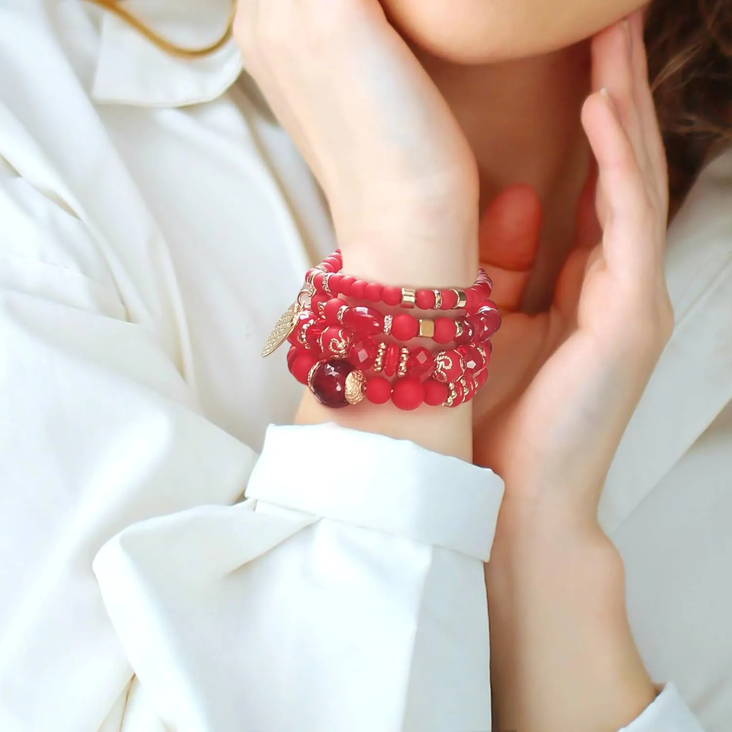 Bohemian Beaded Stretch Bracelet Set, Boho Crystal Jewelry Mothers Birthday Gifts for Women Mom Grandma Girls