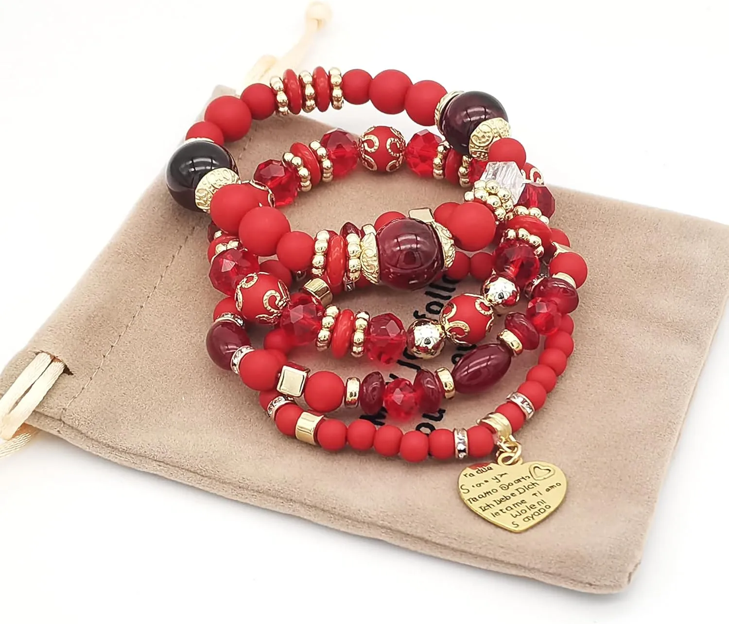 Bohemian Beaded Stretch Bracelet Set, Boho Crystal Jewelry Mothers Birthday Gifts for Women Mom Grandma Girls