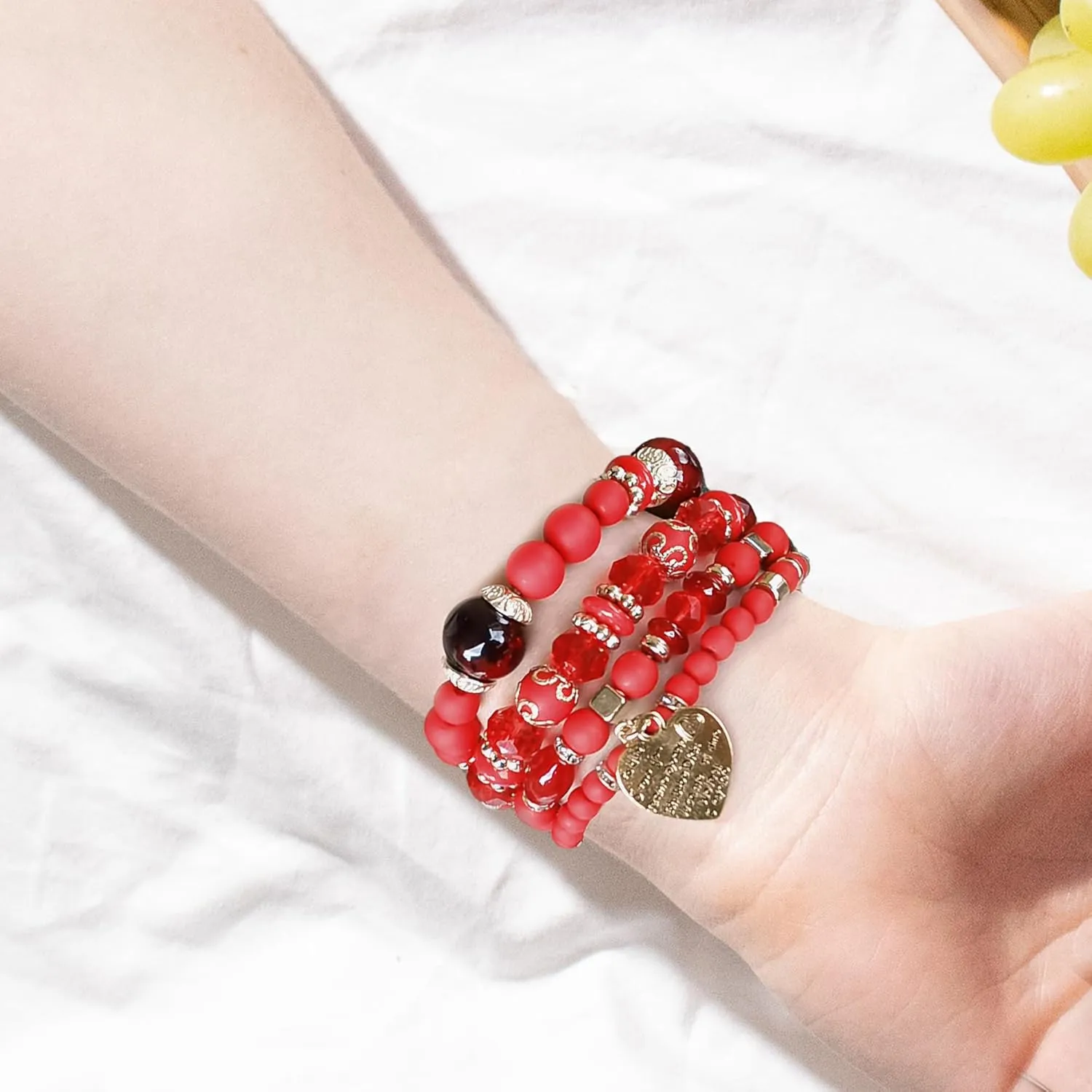 Bohemian Beaded Stretch Bracelet Set, Boho Crystal Jewelry Mothers Birthday Gifts for Women Mom Grandma Girls