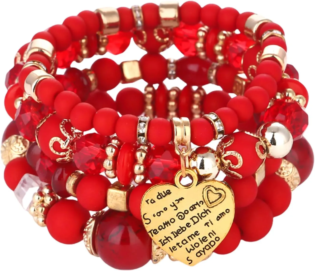 Bohemian Beaded Stretch Bracelet Set, Boho Crystal Jewelry Mothers Birthday Gifts for Women Mom Grandma Girls