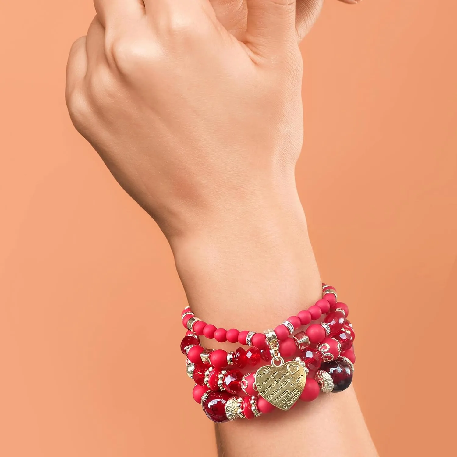 Bohemian Beaded Stretch Bracelet Set, Boho Crystal Jewelry Mothers Birthday Gifts for Women Mom Grandma Girls