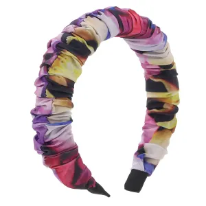 Boho Headband Flower Printing Hair Hoop Headbands with Bow Hair Scrunchies Ruched Ruffled Wide Hairband for Women and Girls (B)