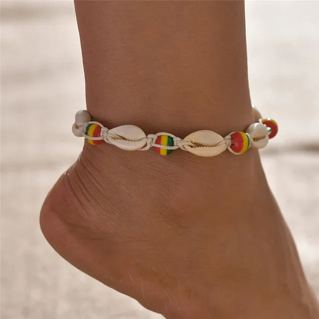 Boho Shell Rope Anklets For Women Crystal Beads Charm Anklet