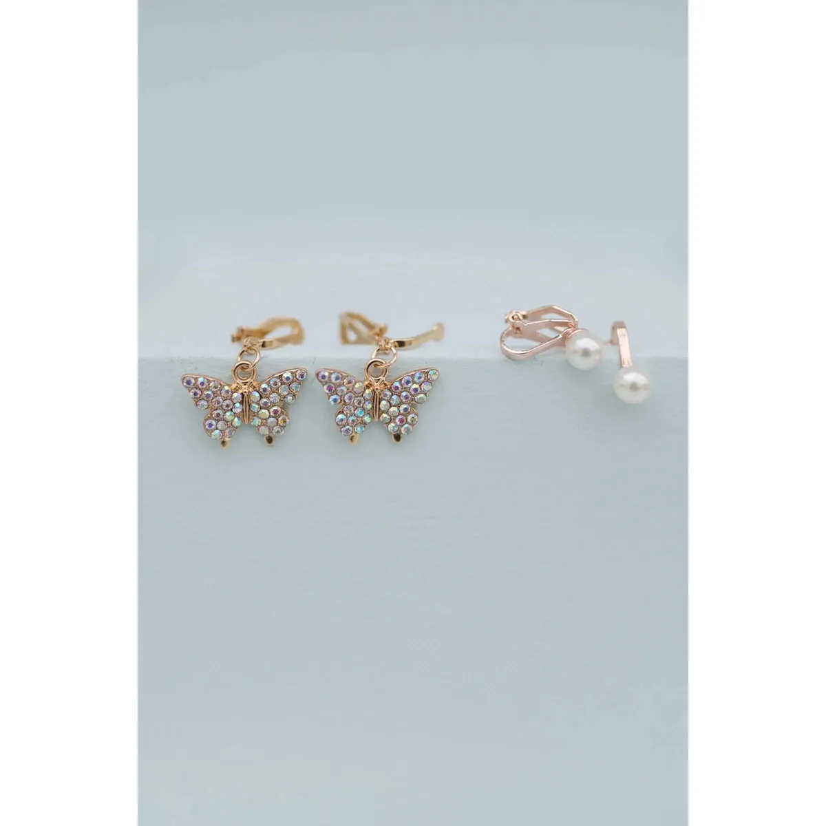 boutique butterfly clip on earrings, 2 sets