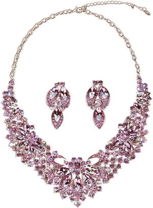 Bridal costume jewelry for women prom gothic jewelry Crystal Choker Pendant Bib Statement Charm Necklace and Earrings wedding jewelry sets for brides