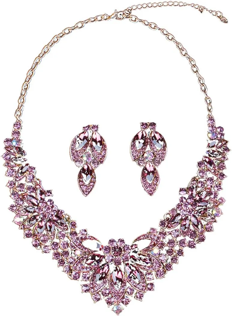 Bridal costume jewelry for women prom gothic jewelry Crystal Choker Pendant Bib Statement Charm Necklace and Earrings wedding jewelry sets for brides