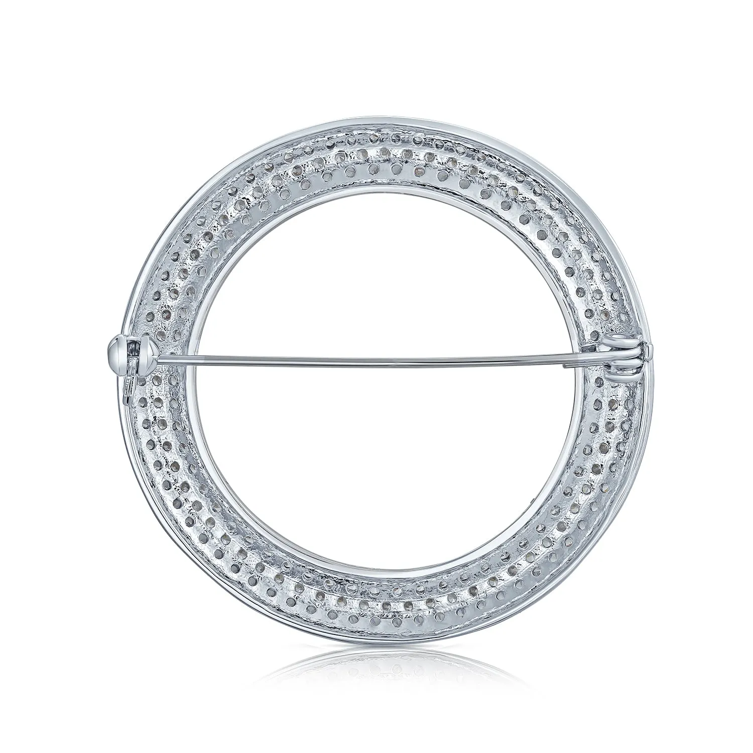 Bridal Eternity CZ Circle Brooche Pin for Wedding Silver Plated Brass