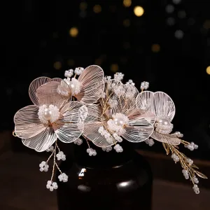 Bridal Wedding Headband Flower Pearl Hairpin Hair Accessories for Women Hair Jewelry Party Bride Headpiece Bridesmaid Gift 23340 (Gold-color-Hair Claws)