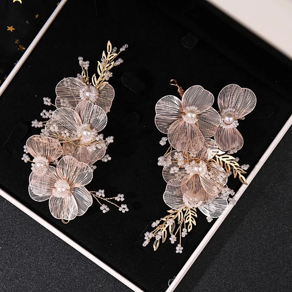 Bridal Wedding Headband Flower Pearl Hairpin Hair Accessories for Women Hair Jewelry Party Bride Headpiece Bridesmaid Gift 23340 (Gold-color-Hair Claws)
