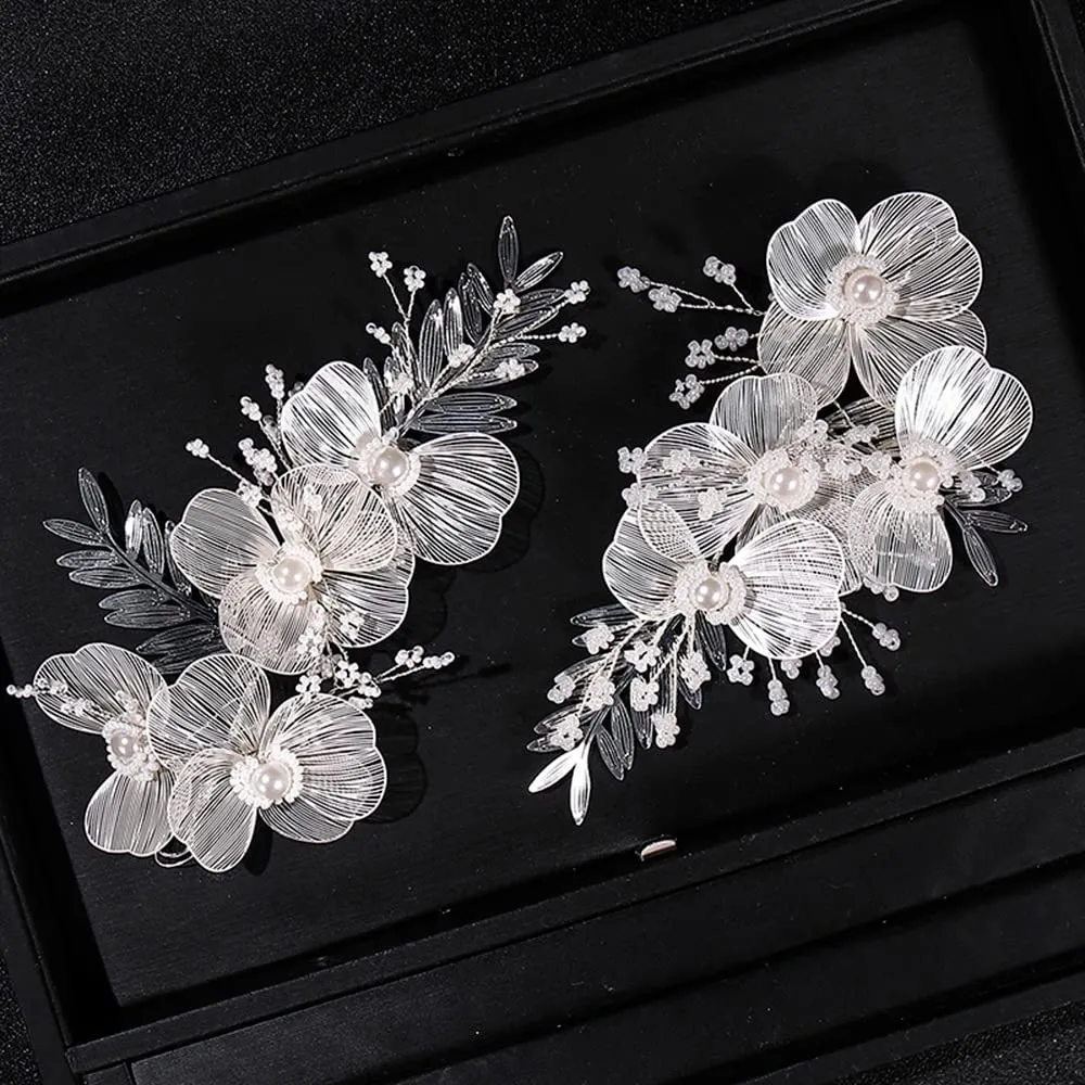 Bridal Wedding Headband Flower Pearl Hairpin Hair Accessories for Women Hair Jewelry Party Bride Headpiece Bridesmaid Gift 23340 (Gold-color-Hair Claws)